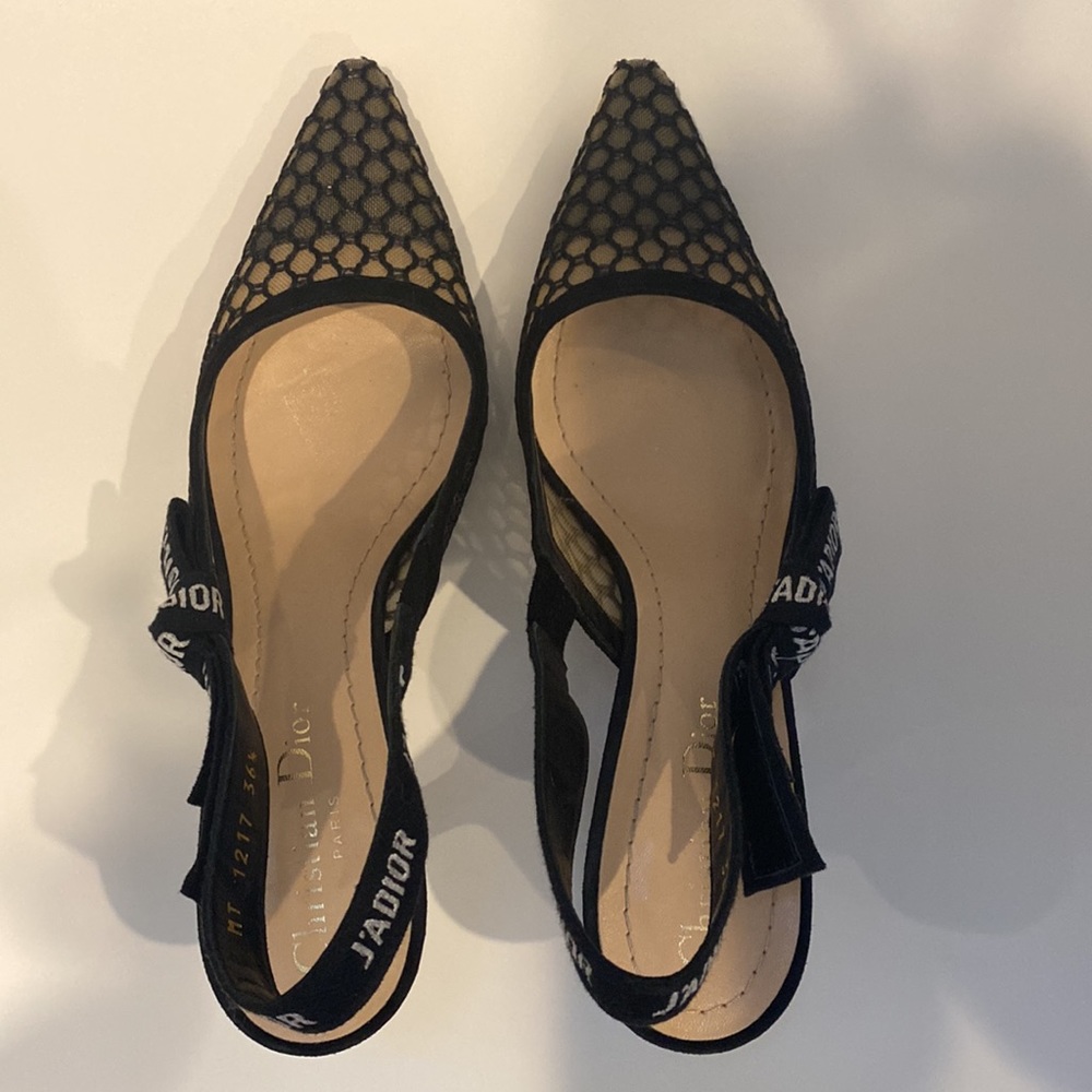 Christian Dior J’adior Black Velvet Fishnet Slingback Pumps - size 36.5 - Picture 2 of 5